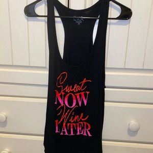 Sweat now wine later tank top
